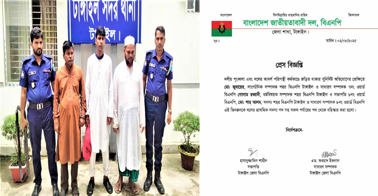 টাঙ্গাইলে চাঁদাবাজির অভিযোগে বিএনপির ৩ ন